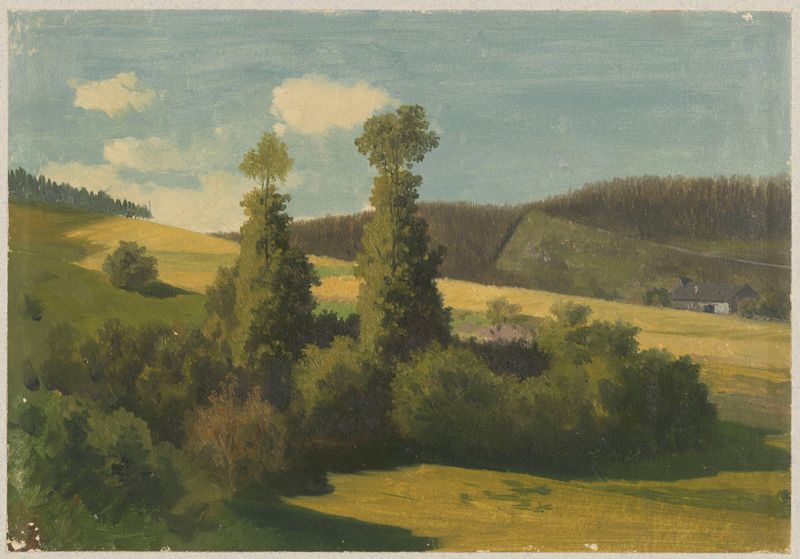 Paisaje de alta montaña con álamos, óleo sobre lienzo de Arthur Blaschnik