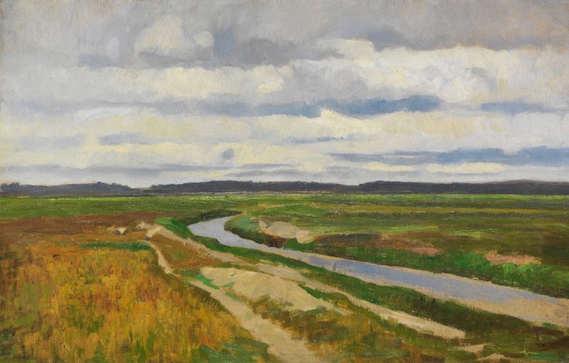 Moorkanal in der Hammeniederung by Fritz Overbeck, oil painting depicting a serene canal and trees.
