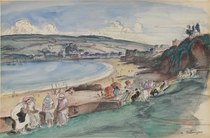 Landscape by Henri Lebasque, oil painting featuring vibrant greenery and sunlight.