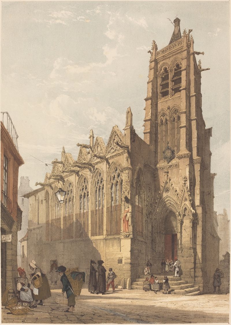 St. Séverin, París de Thomas Shotter Boys, óleo sobre lienzo que representa la fachada de la iglesia y el cielo.
