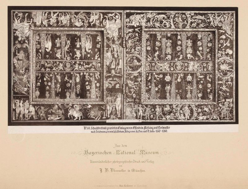 Tablero de ajedrez decorativo con incrustaciones de marfil, latón y nácar de Unknown Artist