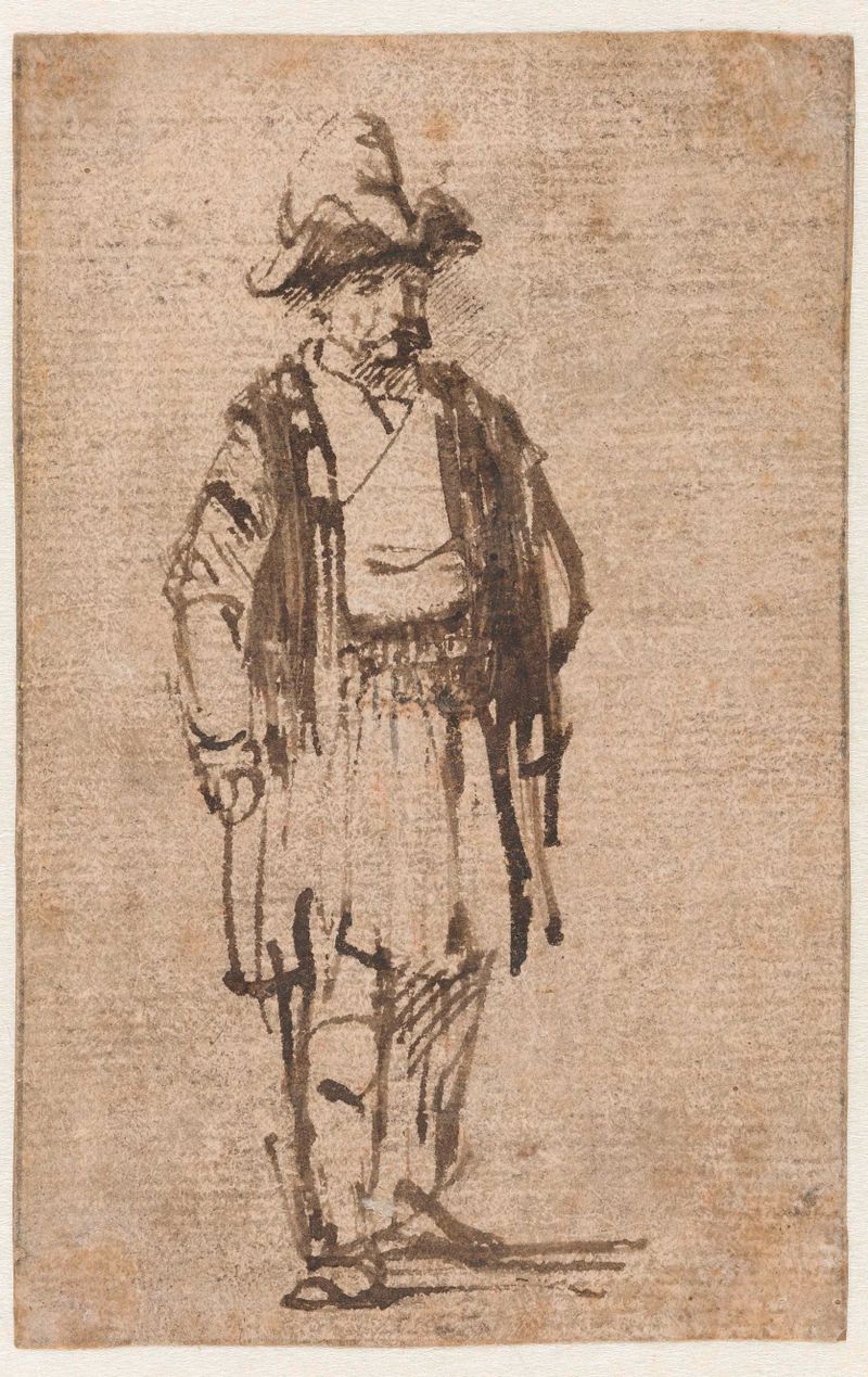 Portrait of a man in a hat and short coat, paper by Willem Drost