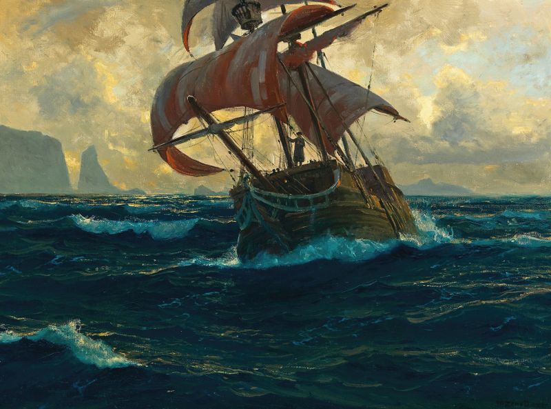Der fliegende Holländer by Michael Zeno Diemer, oil painting depicting a ghostly ship in a stormy ocean.