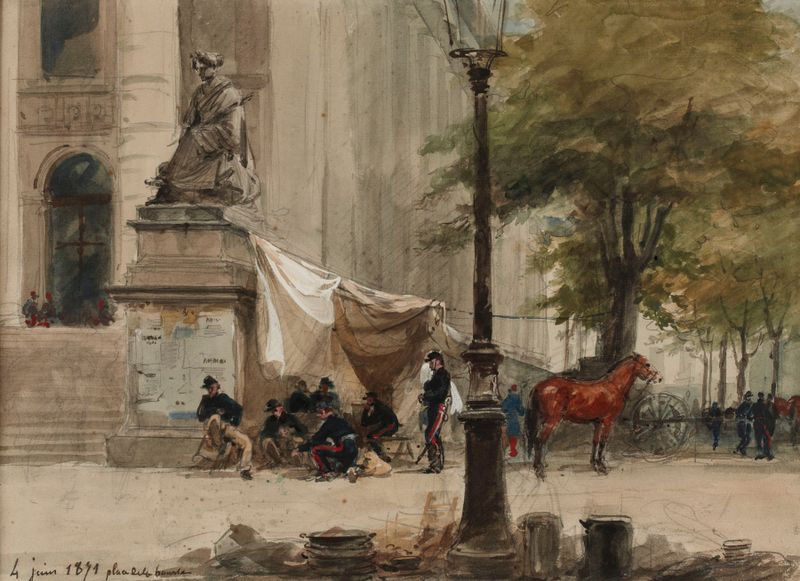 Historical scene depicting soldiers in uniforms by Isidore Pils