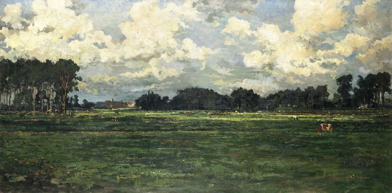 Paisagem do Rio Lys em Sint-Martens-Latem, óleo sobre tela de Alfons Dessenis