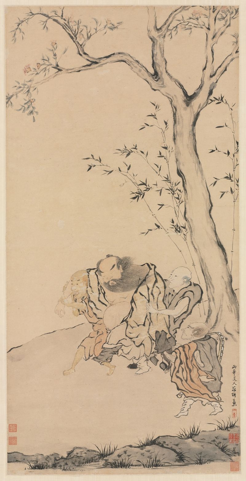 Zhong Kui Supported by Ghosts by Luo Ping, Chinese traditional art depicting Zhong Kui with spirits.