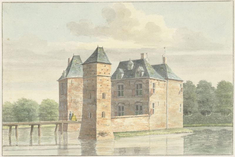 Kasteel Moersbergen bij Doorn de Hendrik de Winter, pintura al óleo que muestra un castillo y paisaje.