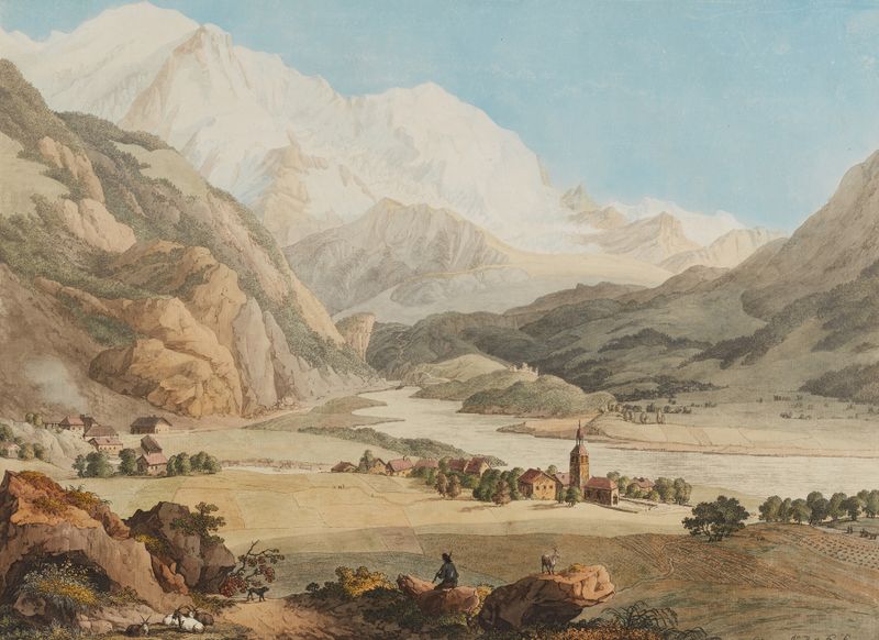 Landscape with mountains and a glacier by Jean-Antoine Linck, medium unknown