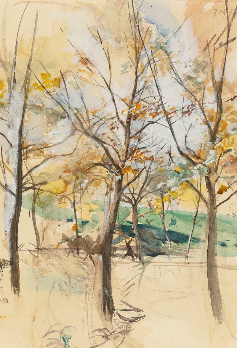 Oil painting by Giovanni Boldini depicting trees and dappled sunlight in the Bois De Boulogne