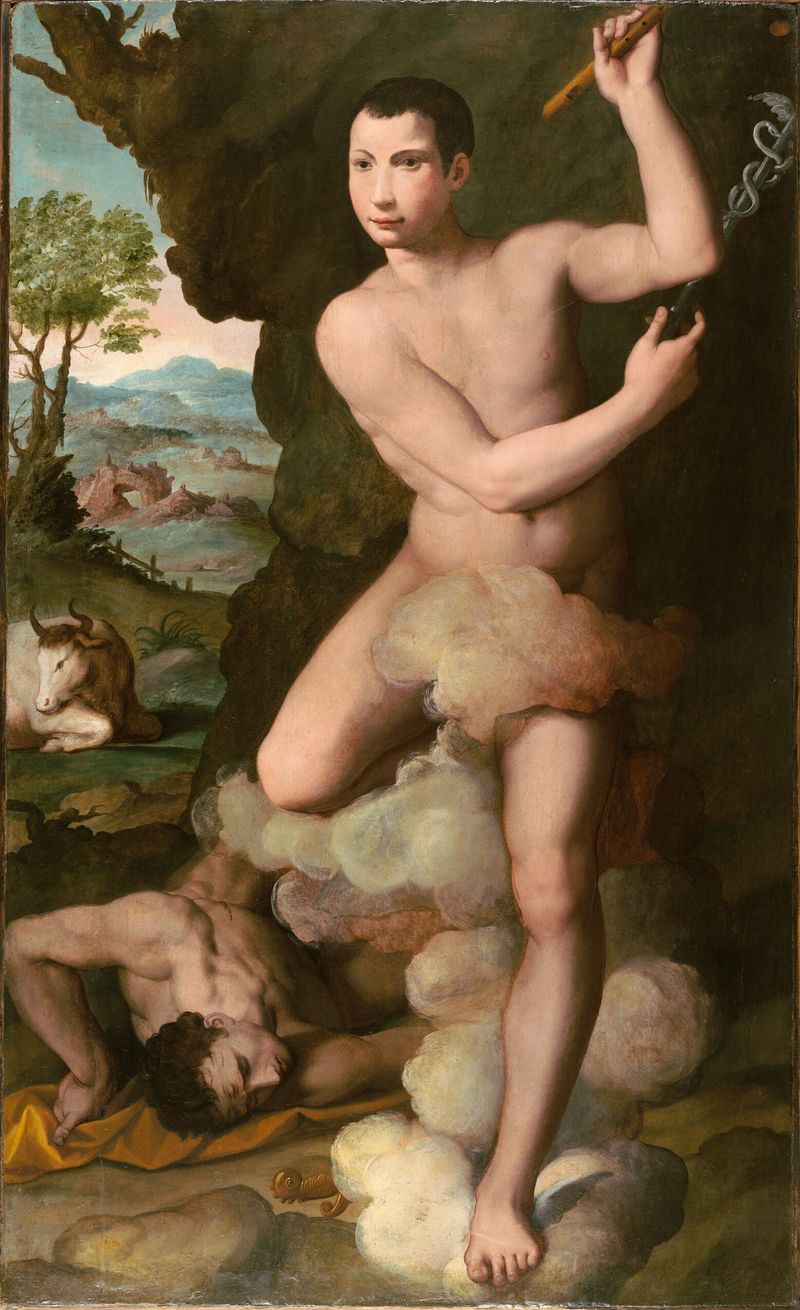 Allegorical portrait of a young man as Mercury slaying Argus, oil on panel by Alessandro Allori.