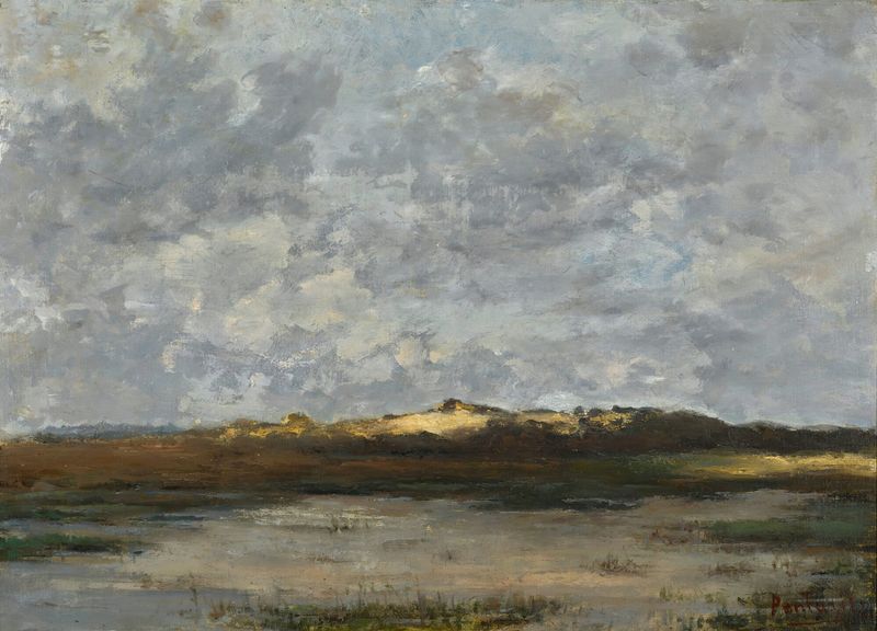 Beach by Pericles Pantazis, oil painting depicting a serene beach scene with gentle waves and soft sand.