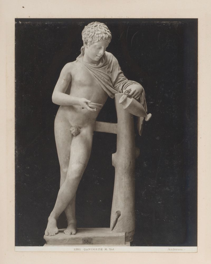 Sculptuur van Ganymedes by James Anderson, gelatin silver print of a youthful marble figure