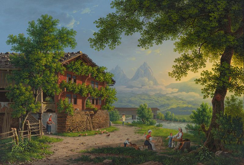Die Muota Brüke bei Schwytz, óleo sobre lienzo de Johann Heinrich Bleuler the Younger