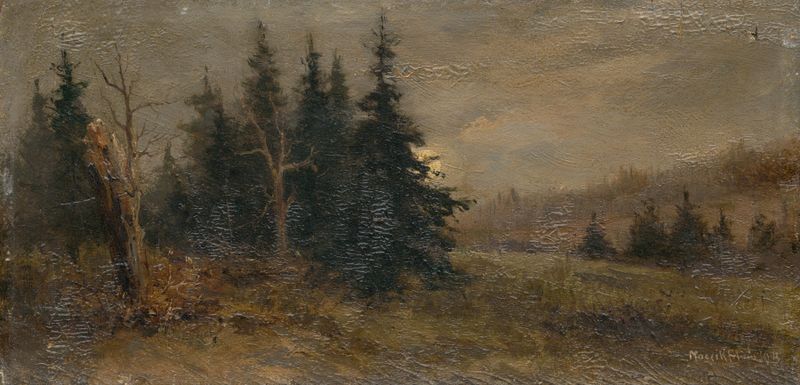 Forest Landscape by Felicián Moczik, oil on canvas depicting vibrant foliage and dappled light.