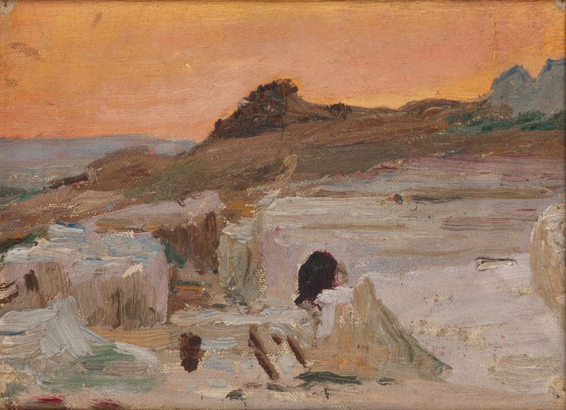 Syracuse (O Teatro Grego, Noite) de Jan Ciągliński, óleo sobre tela que retrata um teatro grego ao pôr do sol.