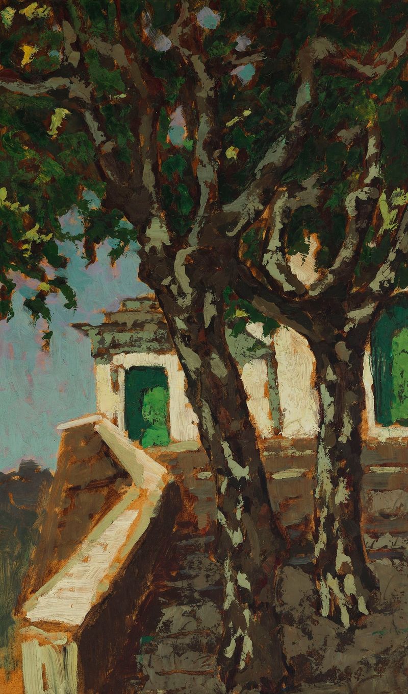 Platanus Trees at a Monastery Gate, oil on canvas by Jan Bohuszewicz