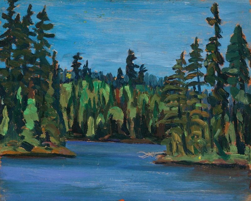 Landscape with a tranquil lake and trees, oil painting by Sir Frederick Grant Banting