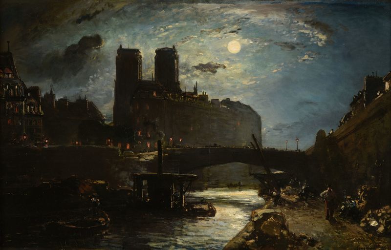 Paisagem de Notre-Dame de Paris por Johan Barthold Jongkind, pintura a óleo