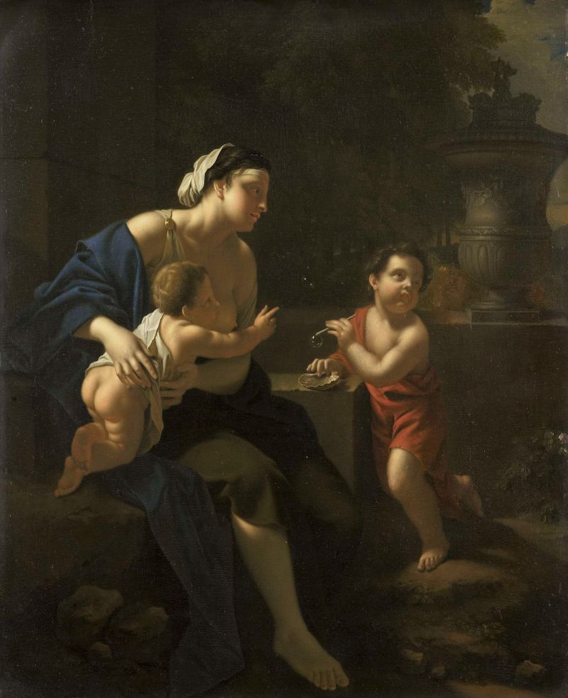 Óleo sobre painel de Pieter van der Werff mostrando uma criança soprando bolhas