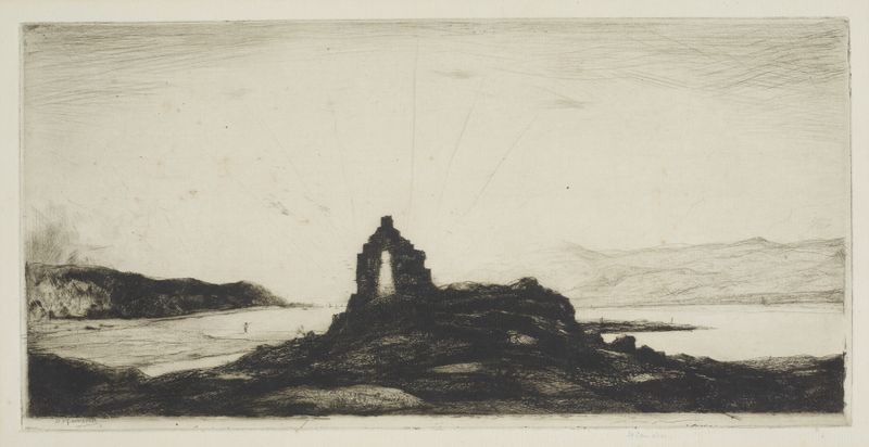 Paisagem com Killundine Castle de David Young Cameron, meio desconhecido