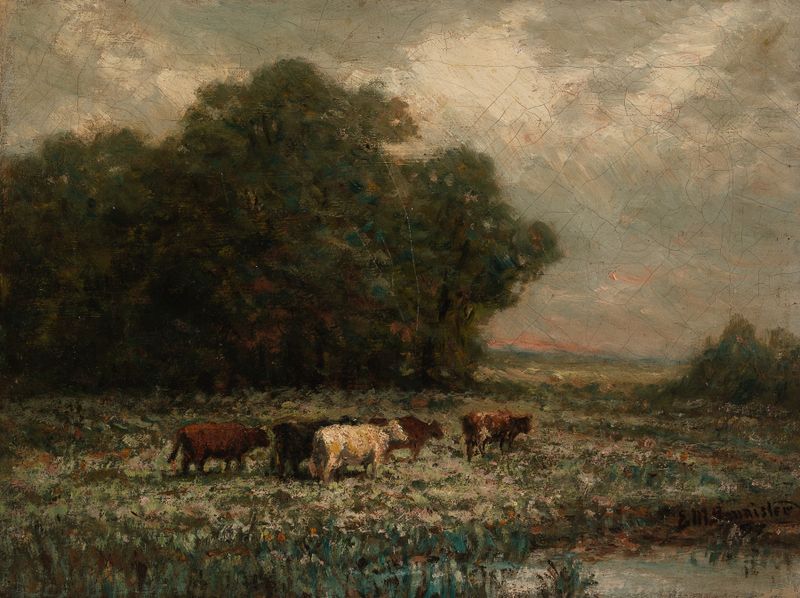 Paisaje con ganado pastando, óleo sobre lienzo de Edward Mitchell Bannister