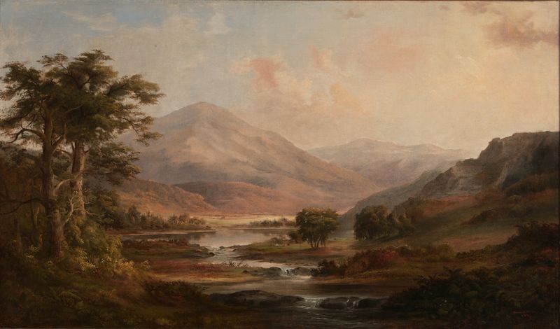 Scottish landscape with green hills and a serene valley by Robert S. Duncanson, oil painting