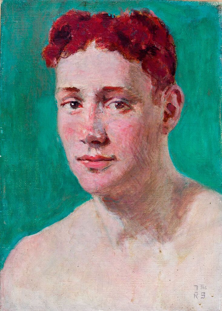 Ginger, óleo sobre lienzo de Denman Waldo Ross, con una figura vibrante en naranja.