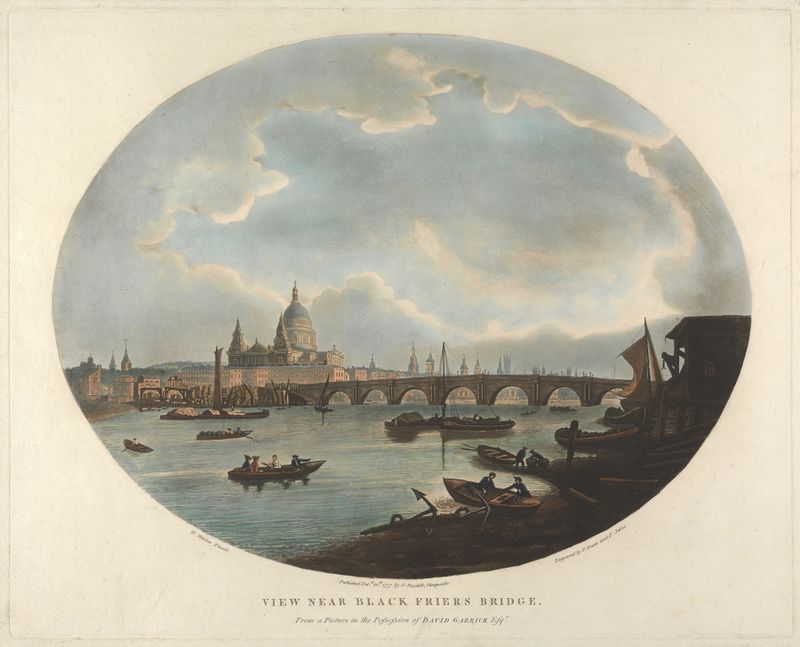 View near Black Friars Bridge, oil on canvas by William Marlow