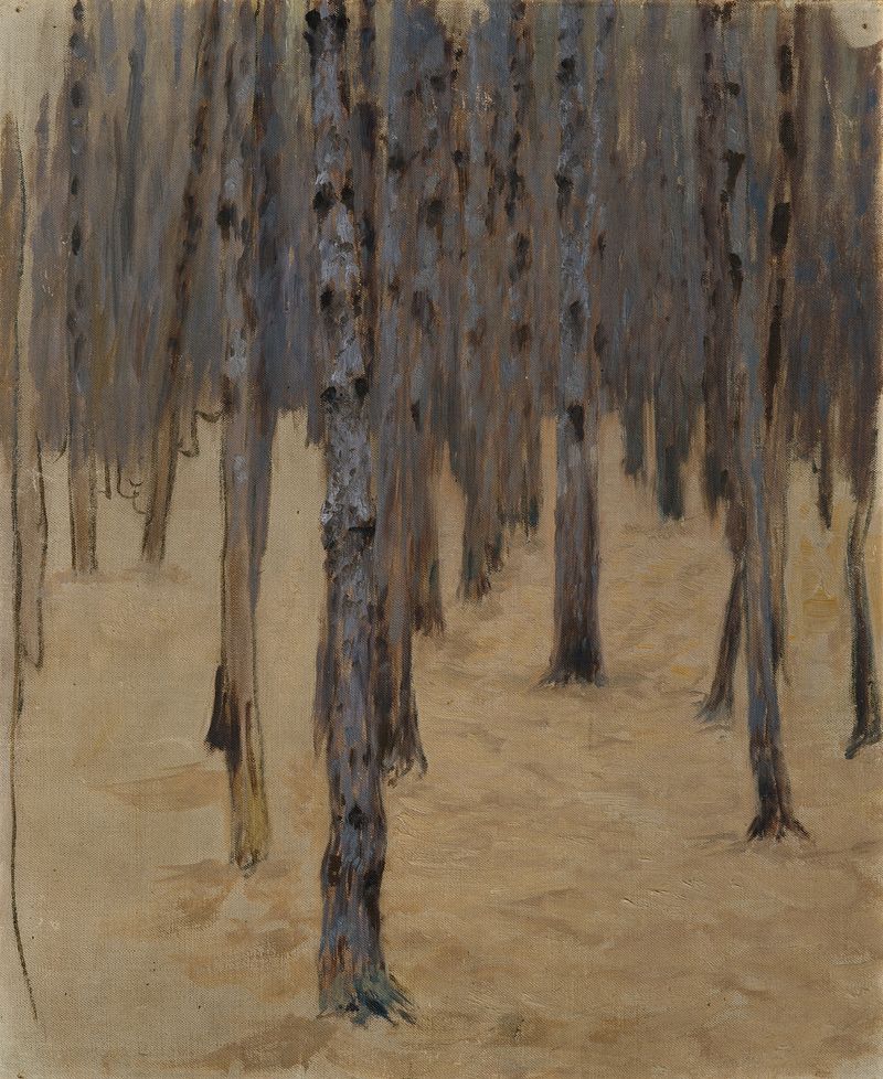 Nadelwald im Schnee by Koloman Moser, a winter landscape with snow and coniferous trees