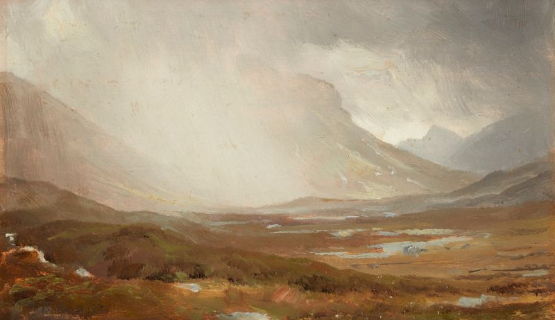 Passing Storm, Isle of Skye, Escócia, óleo sobre tela de William Trost Richards mostrando ondas quebrando e costa rochosa.