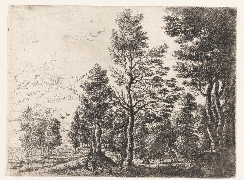 Landscape with a man and a donkey, etching by Philips Augustijn Immenraet