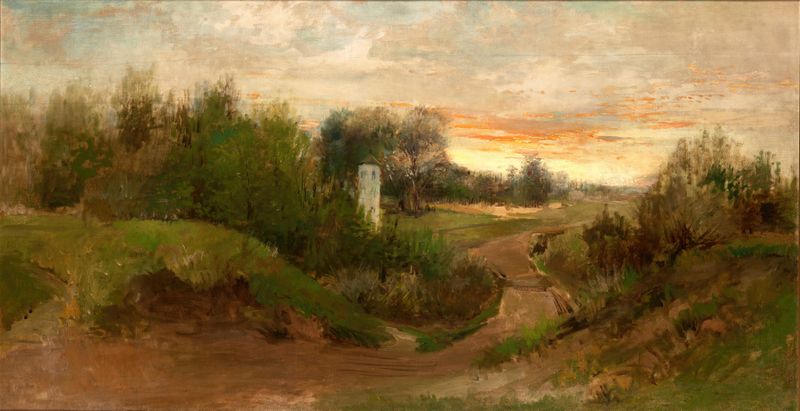 Landscape from the Vincity of Czarnokozińce by Adam Chmielowski, depicting rolling hills and a tender sky, oil painting