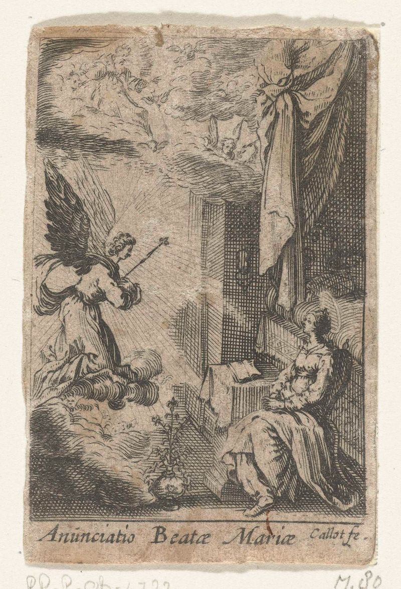 Grabado de Unknown Artist que representa al Ángel Gabriel en una escena religiosa
