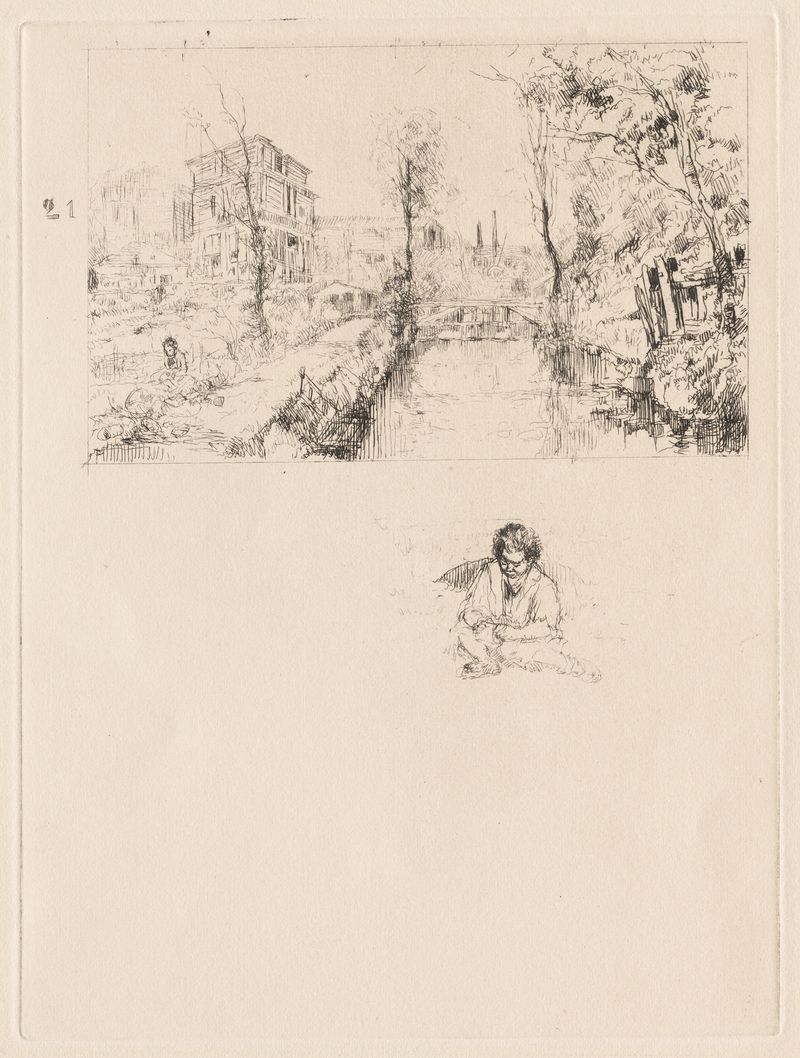Paisagem com Ponte e Criança, Impressionismo de Auguste Brouet