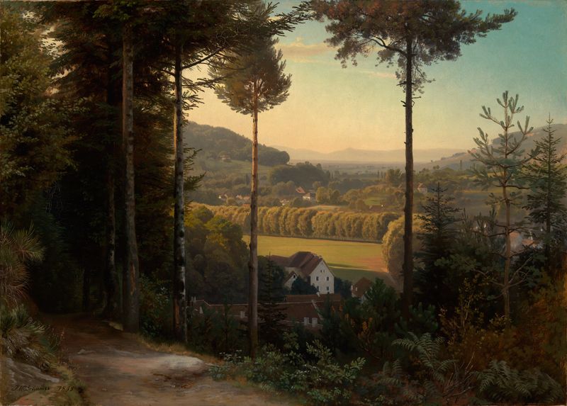 Landscape at twilight by Johann Wilhelm Schirmer, oil painting