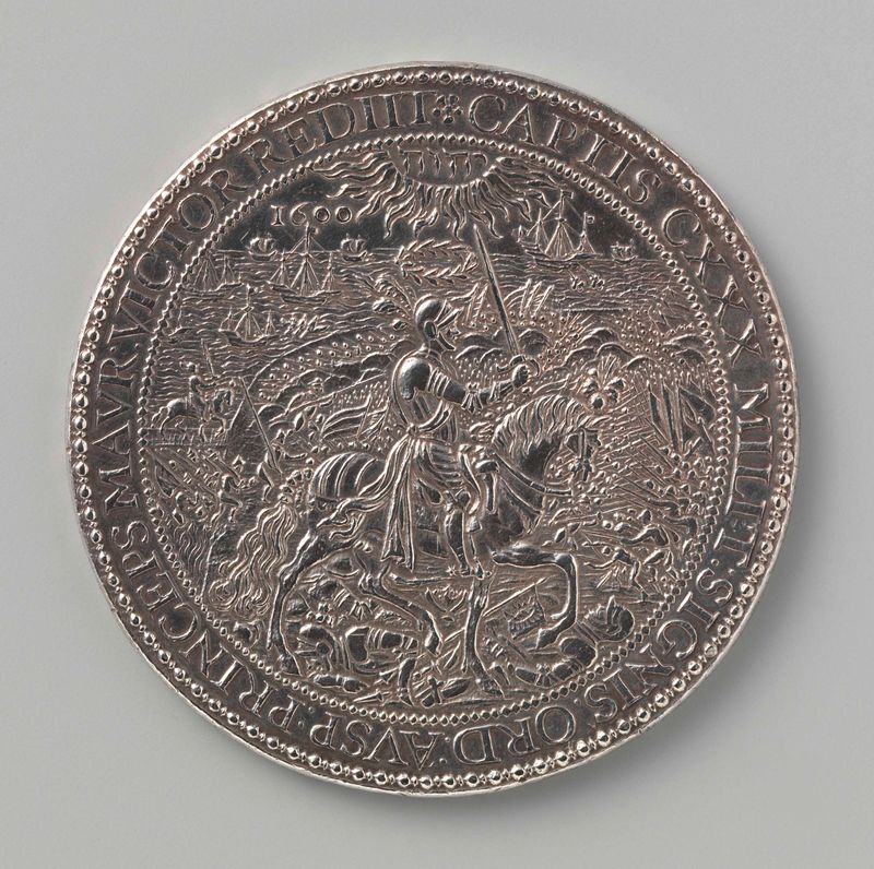 Medalla histórica que representa la Batalla de Nieuwpoort de Gerard van Bylaer, metal