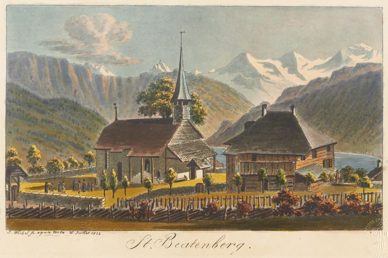 Paisaje que muestra el horizonte con azules y dorados, de Jakob Samuel Weibel