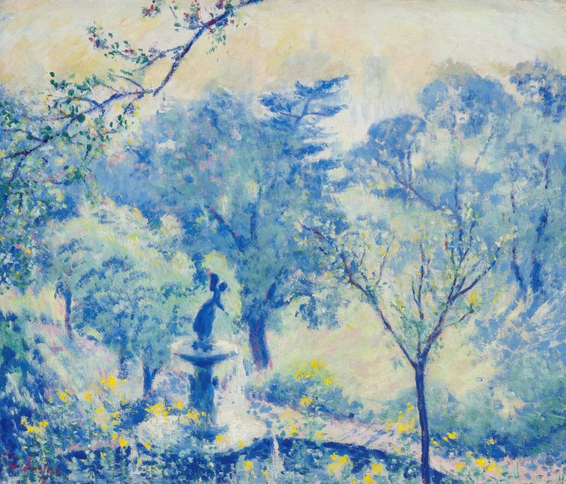 Impressionism artwork depicting the Angel of the Waters at Bethesda Fountain by Theodore Earl Butler
