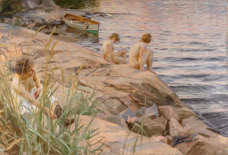 Oil on canvas by Anders Zorn depicting a figure in nature, lost in thought.