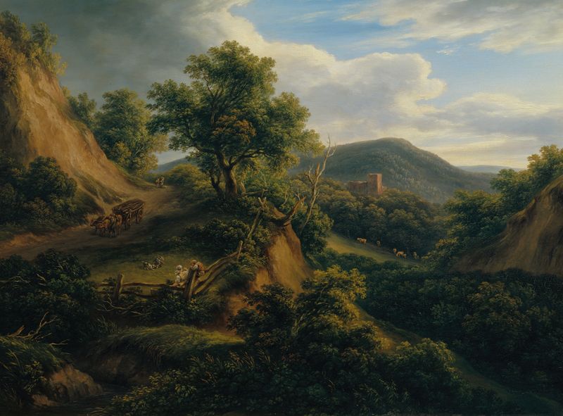 Waldige Berglandschaft mit Ruine, óleo sobre lienzo de Joseph Mössmer
