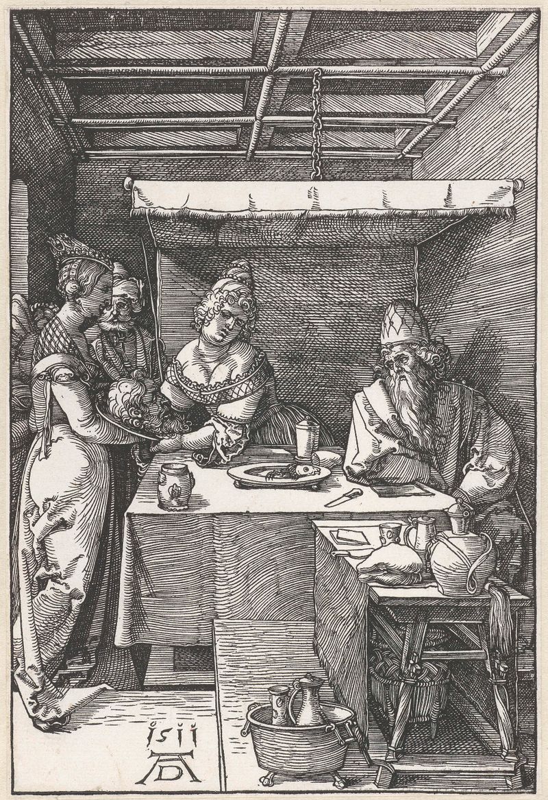 Herodias recebe a cabeça de João Batista, gravura de Albrecht Dürer
