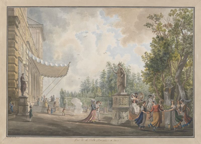 Villa Borghese landscape watercolor by Abraham-Louis-Rodolphe Ducros