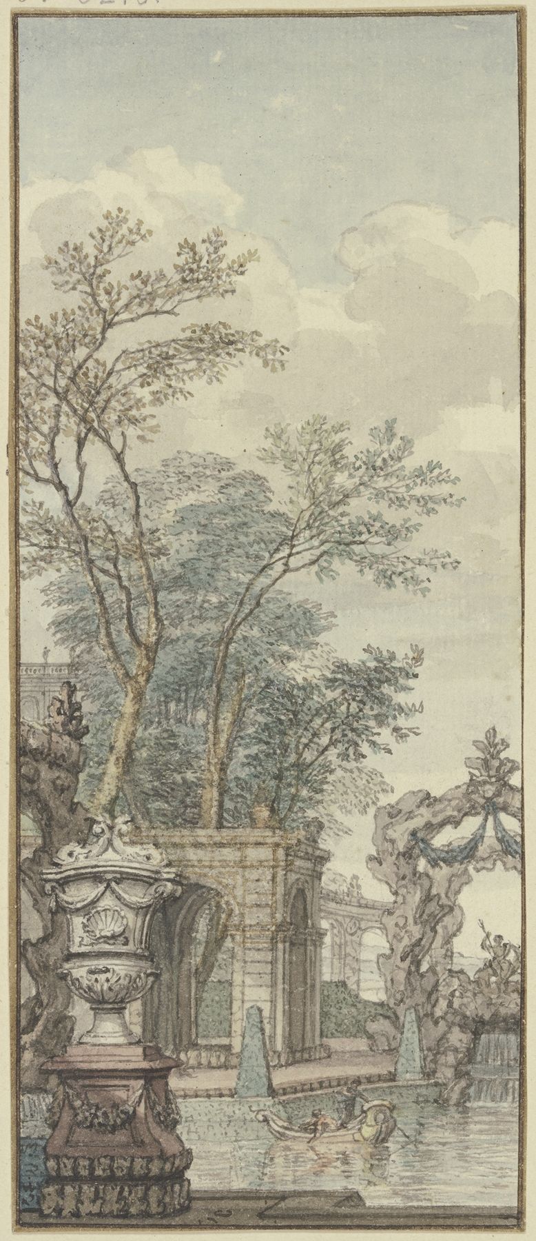 Landscape with waterworks and trees by Isaac de Moucheron, oil painting