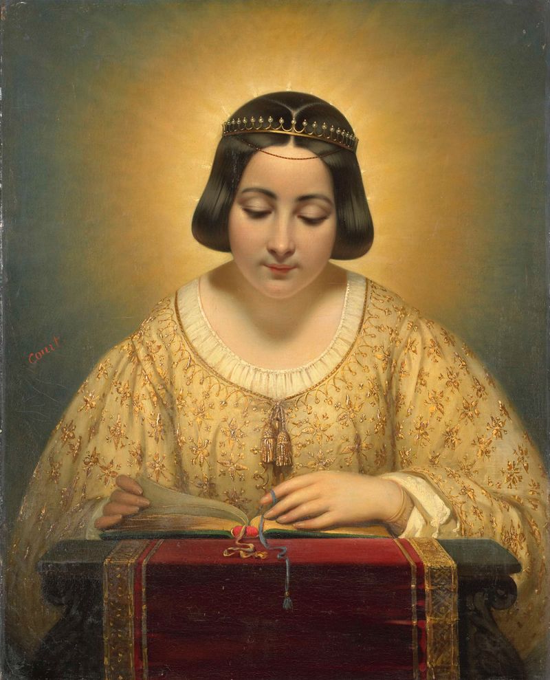 Santa Clara leyendo la Biblia, óleo de Joseph Désiré Court