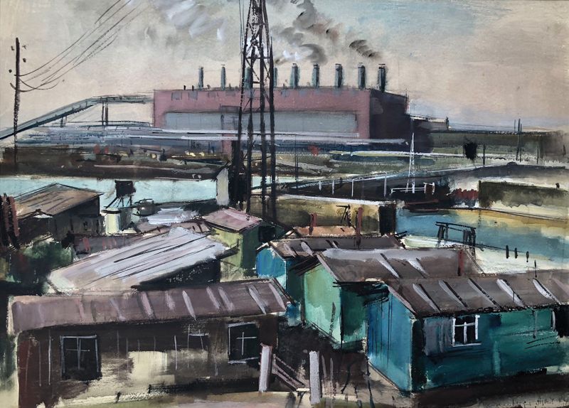 Industrieanlage de Otto Geigenberger, expresionismo, que representa una fábrica con maquinaria