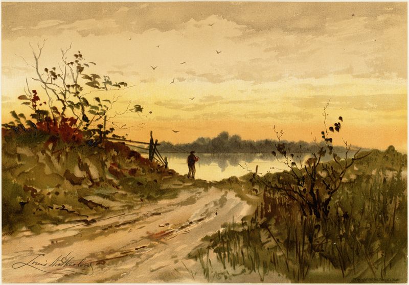 Early Morning de Louis Kinney Harlow, uma paisagem impressionista em suaves pastéis que retrata o amanhecer.