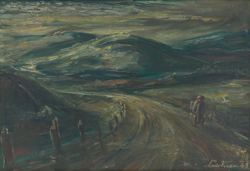 Landscape with Travellers, oil on canvas by Ľudovít Varga