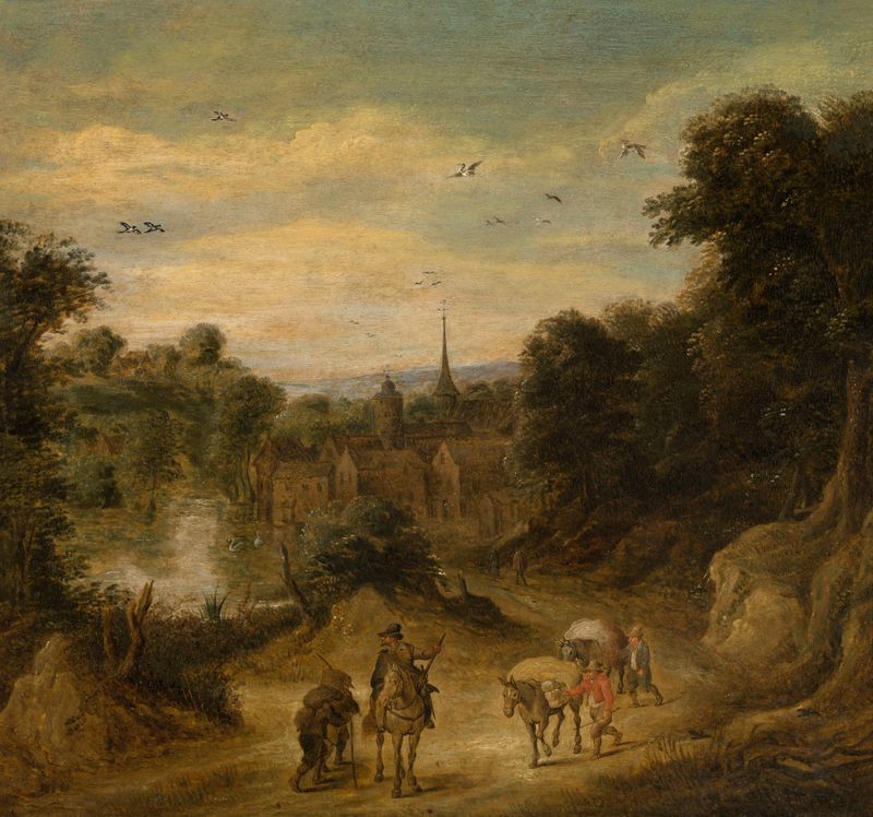 Landscape with Figures by Theobald Michau, depicting figures in a lush landscape, oil painting