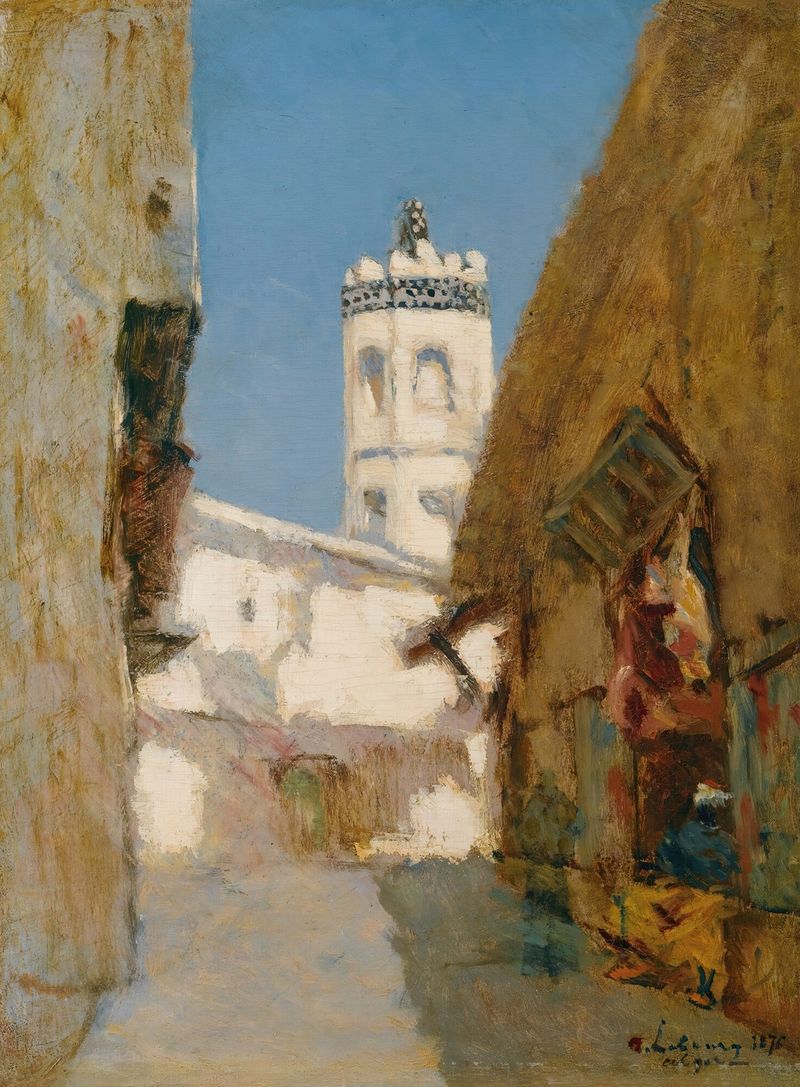La Rue Des Blondeurs À Alger, óleo sobre lienzo de Albert Lebourg, que muestra la vida en las calles de Argelia.
