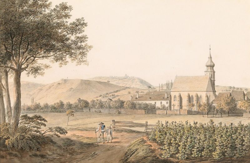 Landscape of Dobrota with water and greenery, oil painting by Jakob Alt